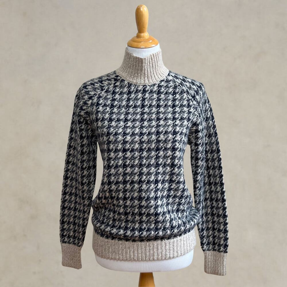 Theory Astral Houndstooth Wool Tweed Funnel Neck Dark Academia Sweater Womens P